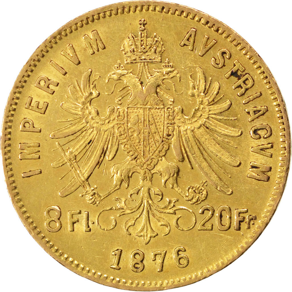 AUSTRIA, 8 Florins-20 Francs, 1876, KM #2269, AU(50-53), Gold, 6.44