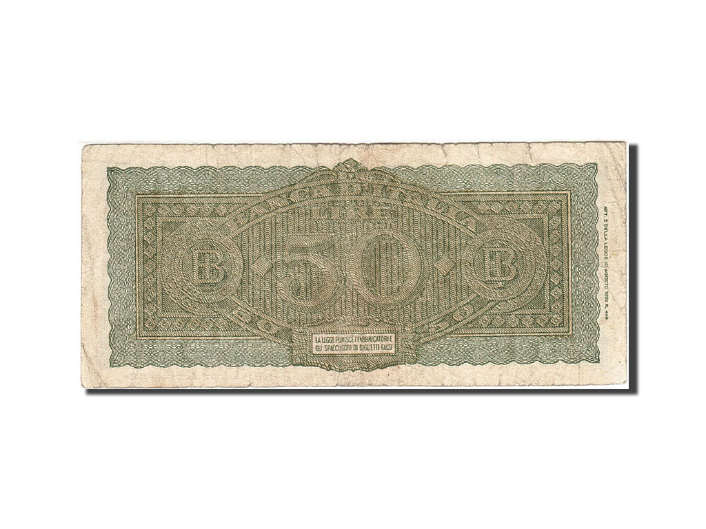 Italy, 50 Lire, 1944, KM:74a, 1944-12-10, VF(20-25)