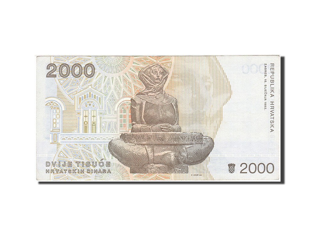 Croatia, 2000 Dinara, 1991-1993, KM:23a, 1992-01-15, AU(50-53)
