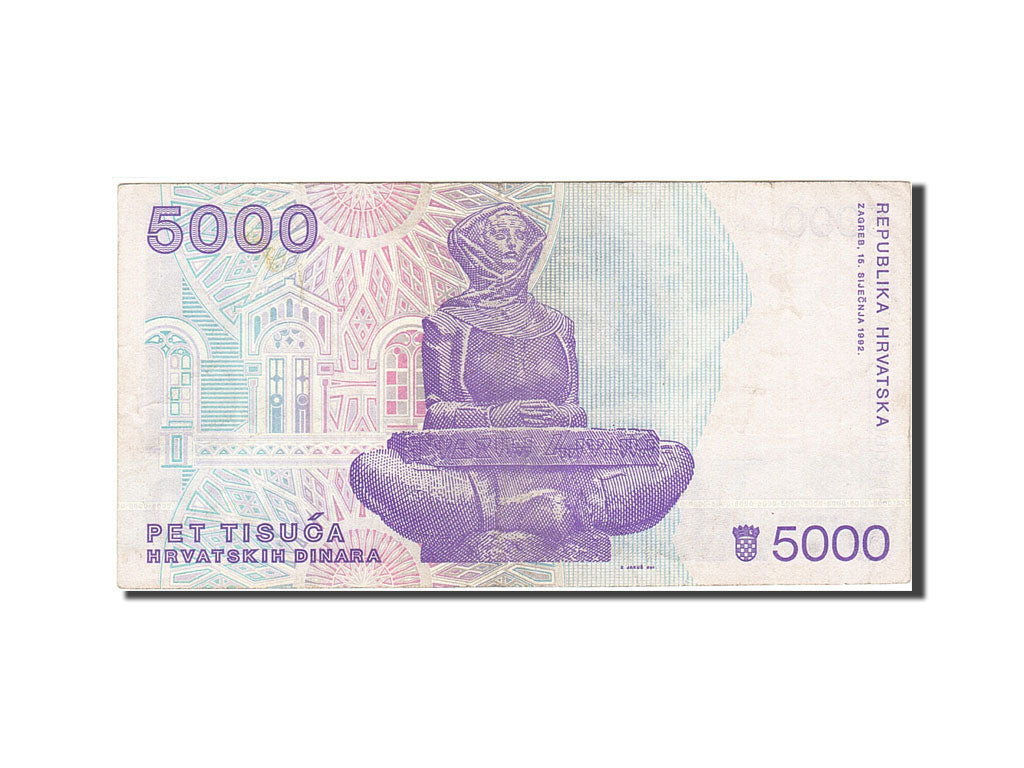 Croatia, 5 000 Dinara, 1991-1993, KM:26a, 1993-05-30, EF(40-45)