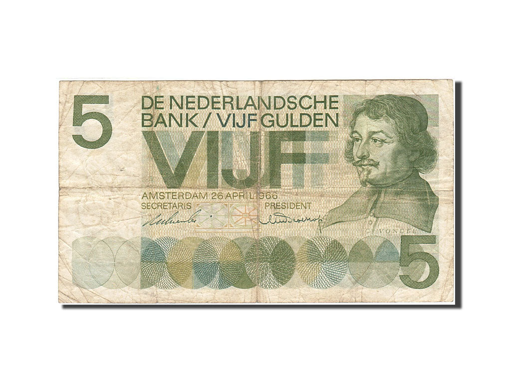Netherlands, 5 Gulden, 1966-1972, KM:90a, 1966-04-26, VG(8-10)
