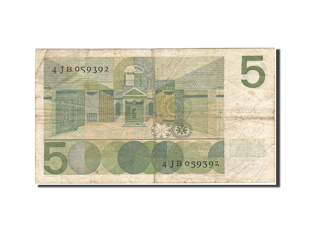 Netherlands, 5 Gulden, 1966-1972, KM:90a, 1966-04-26, VG(8-10)