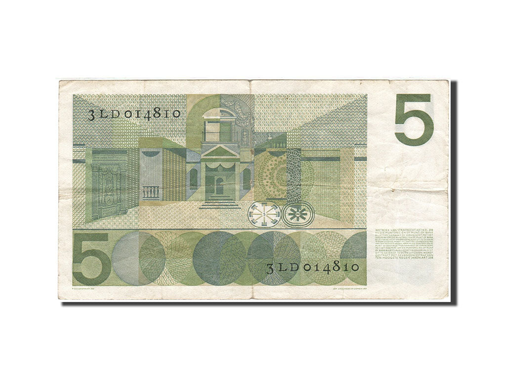 Banknote, Netherlands, 5 Gulden, 1966-1972, 1966-04-26, KM:90a, VF(20-25)