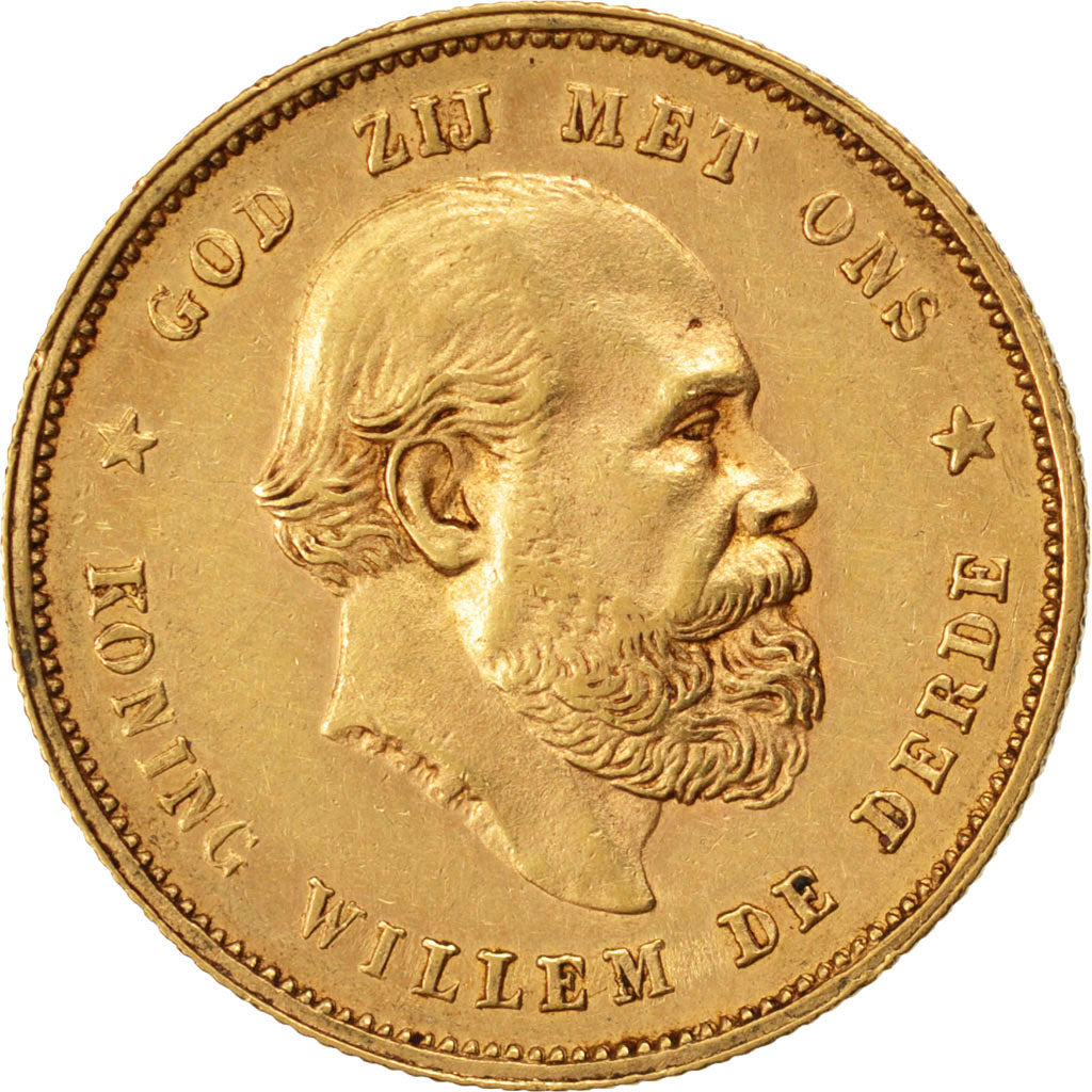 NETHERLANDS, 10 Gulden, 1877, KM #106, EF(40-45), Gold, 22.5, 6.70