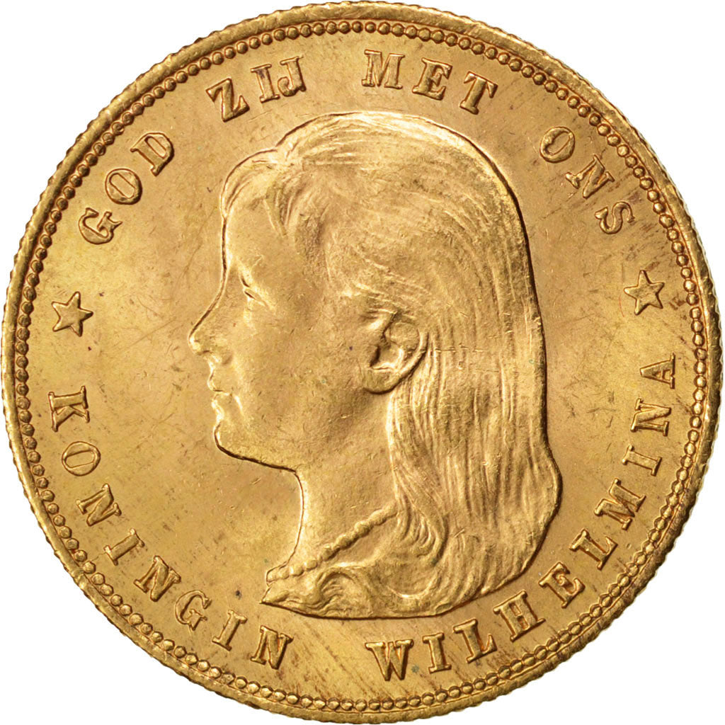 Pays-Bas, Wilhelmina, 10 Gulden cheveux longs