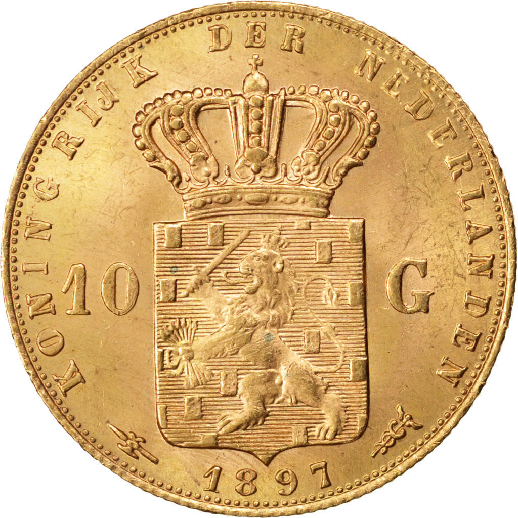 Pays-Bas, Wilhelmina, 10 Gulden cheveux longs