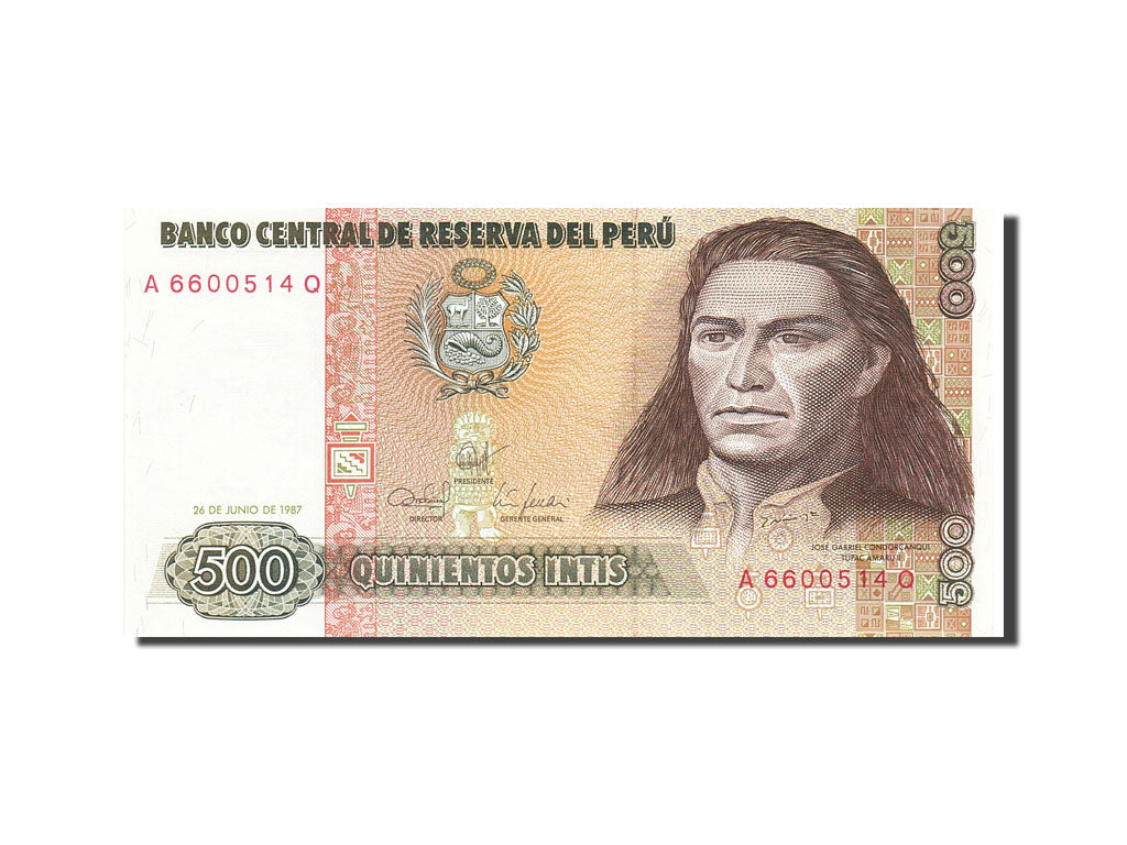 Banknote, Peru, 500 Intis, 1985-1991, 1987-06-26, KM:134b, UNC(65-70)
