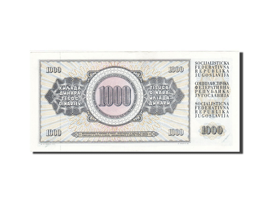 Banknote, Yugoslavia, 1000 Dinara, 1978, 1981-11-04, KM:92d, UNC(60-62)