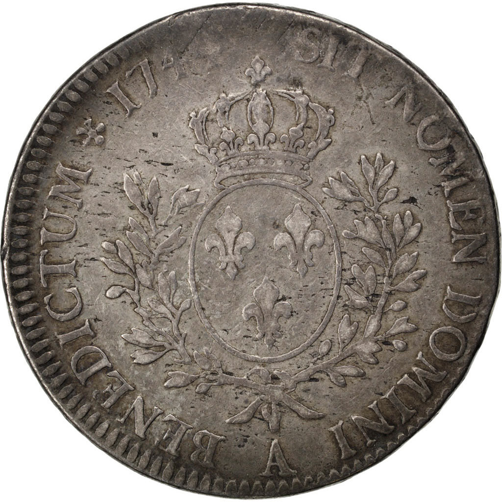 FRANCE, Écu au bandeau, ECU, 1744, Paris, KM #512.1, VF(20-25), Silver, Gadoury
