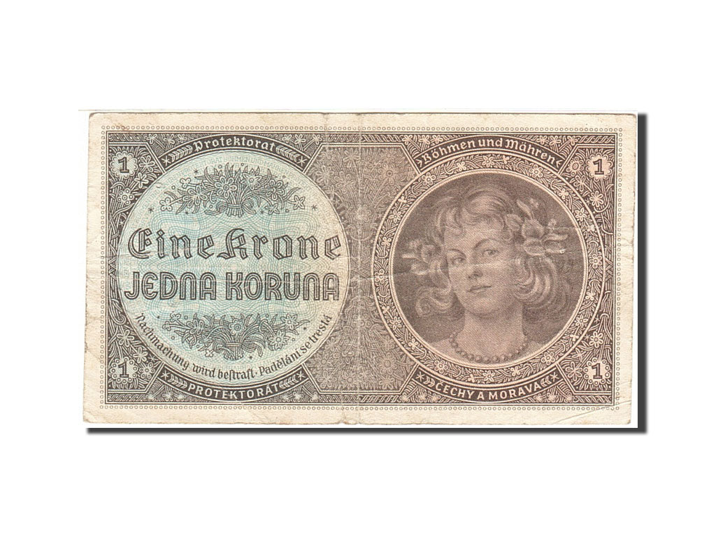 Bohemia and Moravia, 1 Koruna, 1940, KM:3a, 1940, VG(8-10)