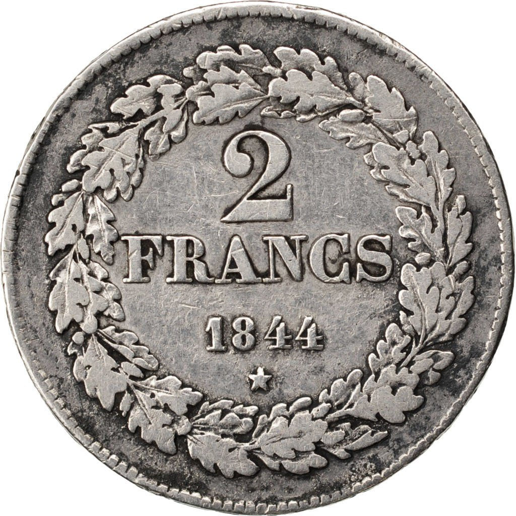 BELGIUM, 2 Francs, 2 Frank, 1844, KM #9.2, VF(20-25), Silver, 9.80