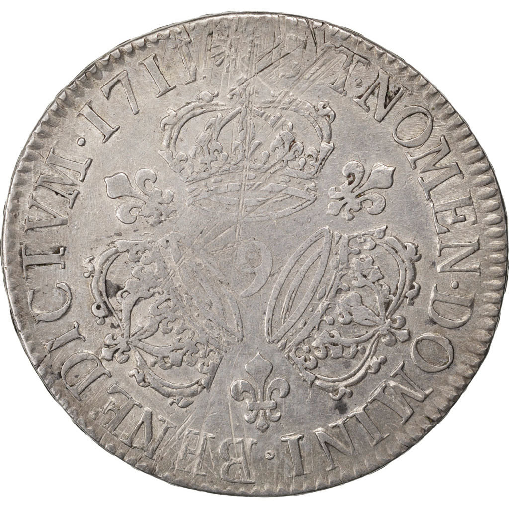 FRANCE, Écu aux 3 couronnes, ECU, 1711, Rennes, KM #386.23, EF(40-45), Silver, .