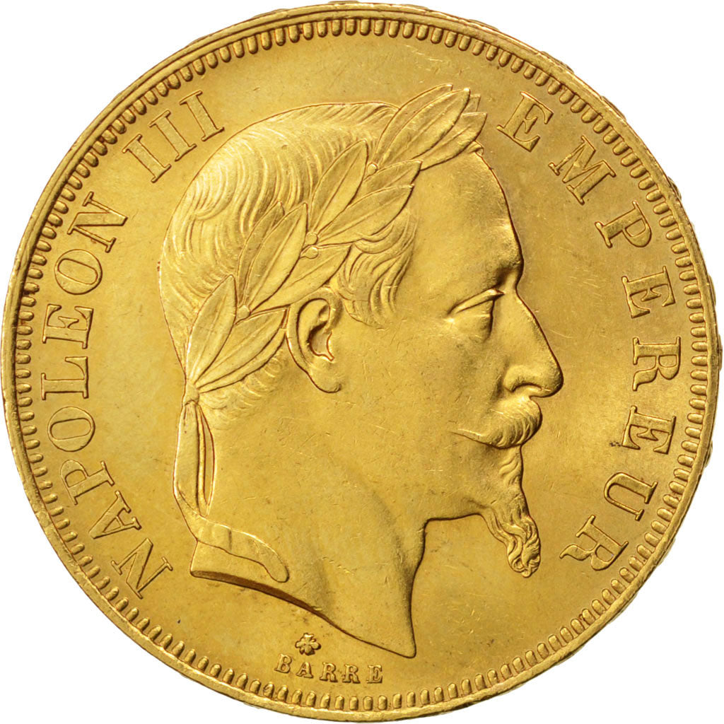 FRANCE, Napoléon III, 50 Francs, 1865, Paris, KM #804.1, graded, PCGS, MS(63), G