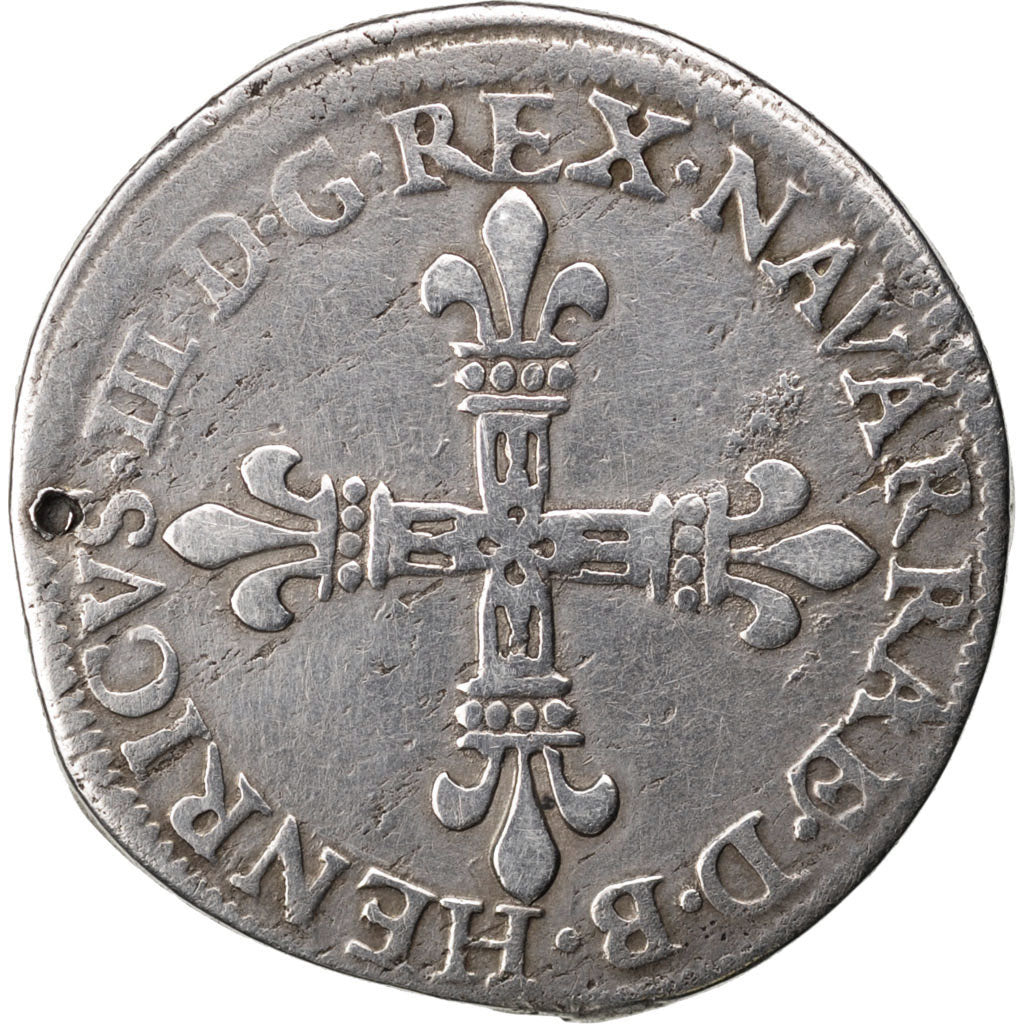 FRANCE, 1/4 ECU, 1589, Pau, KM #1.1, EF(40-45), Silver, 9.50