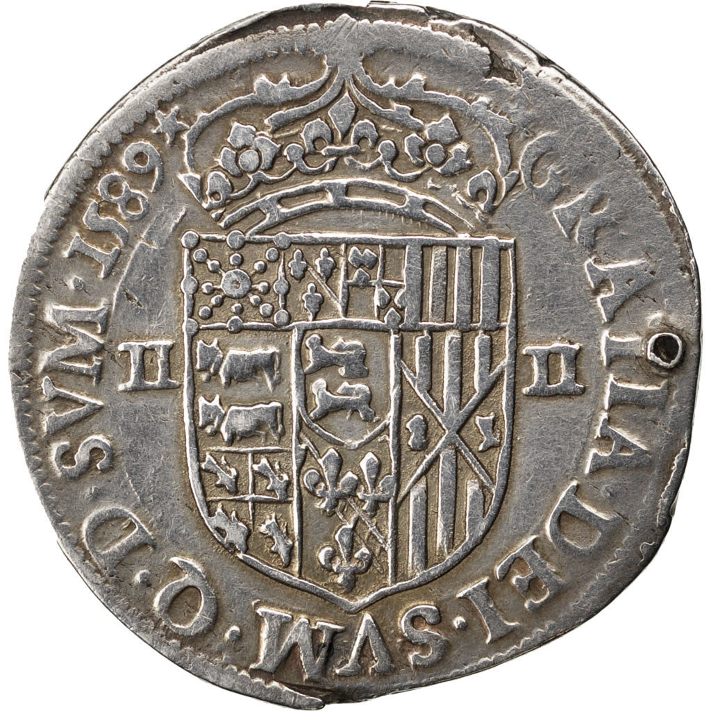 FRANCE, 1/4 ECU, 1589, Pau, KM #1.1, EF(40-45), Silver, 9.50