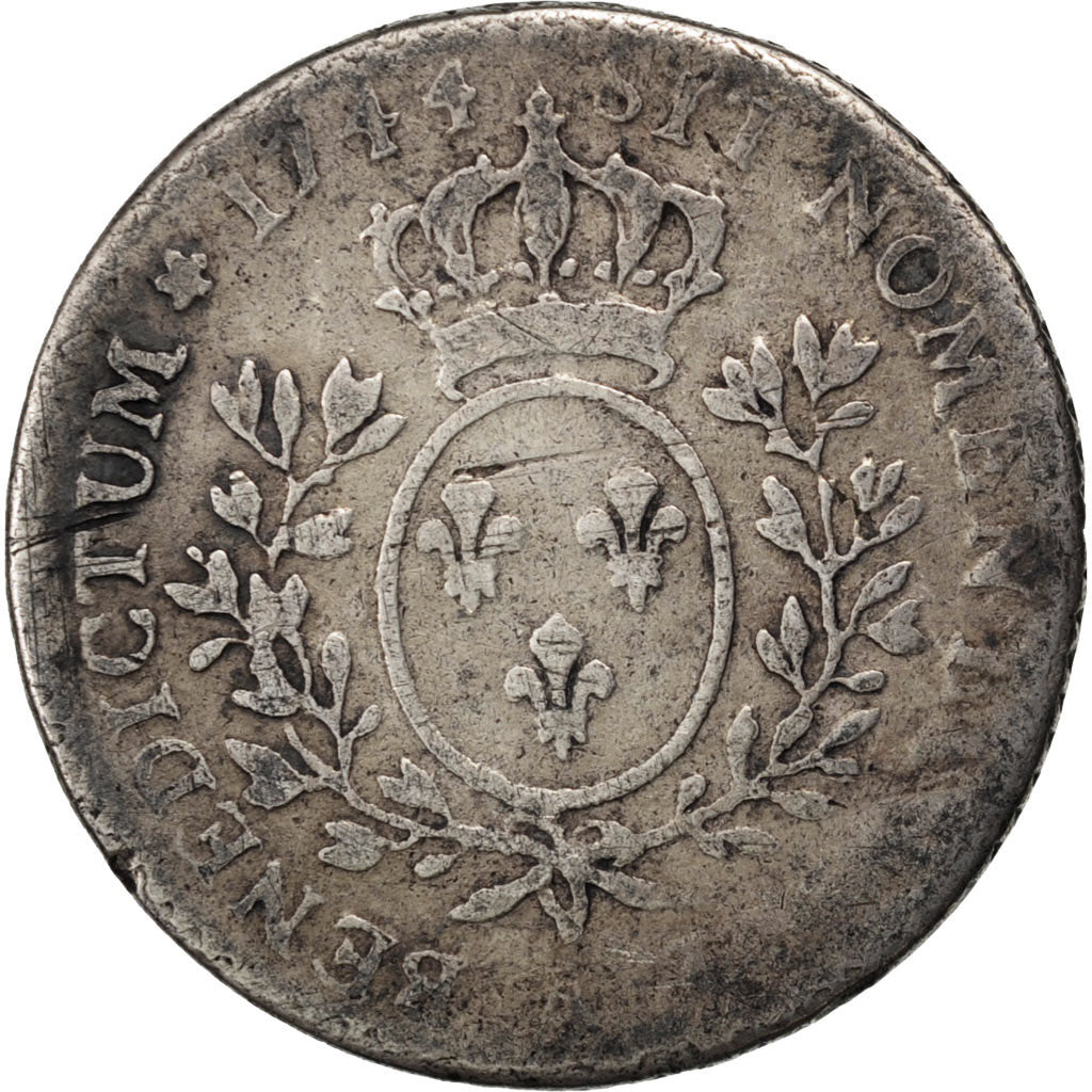 FRANCE, 1/10 Écu au bandeau, 12 Sols, 1/10 ECU, 1744, Paris, KM #511.1, ...