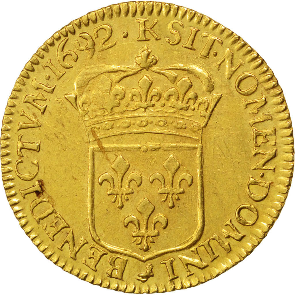 France, Louis XIV, Louis d'Or, 1692 K, Bordeaux, Gold, KM:278.8, PCGS MS61