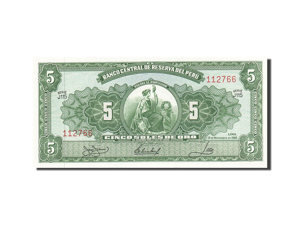 Banknote, Peru, 5 Soles De Oro, 1962-64, 1966-11-18, KM:83a, UNC(63)