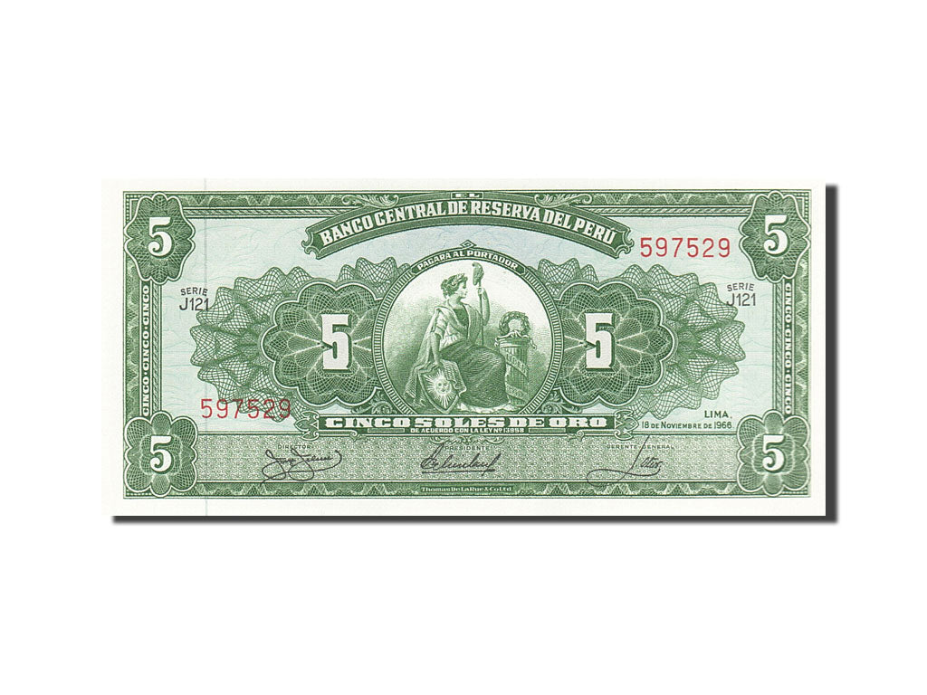 Billete, 5 Soles De Oro, 1962-64, Perú, KM:83a, 1966-11-18, SC