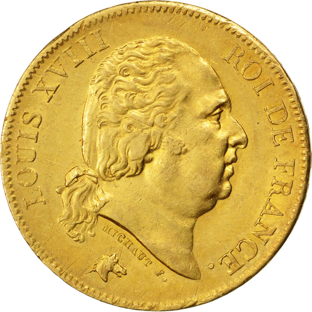 FRANCE, Louis XVIII, 40 Francs, 1818, Lille, KM #713.6, AU(50-53), Gold,...