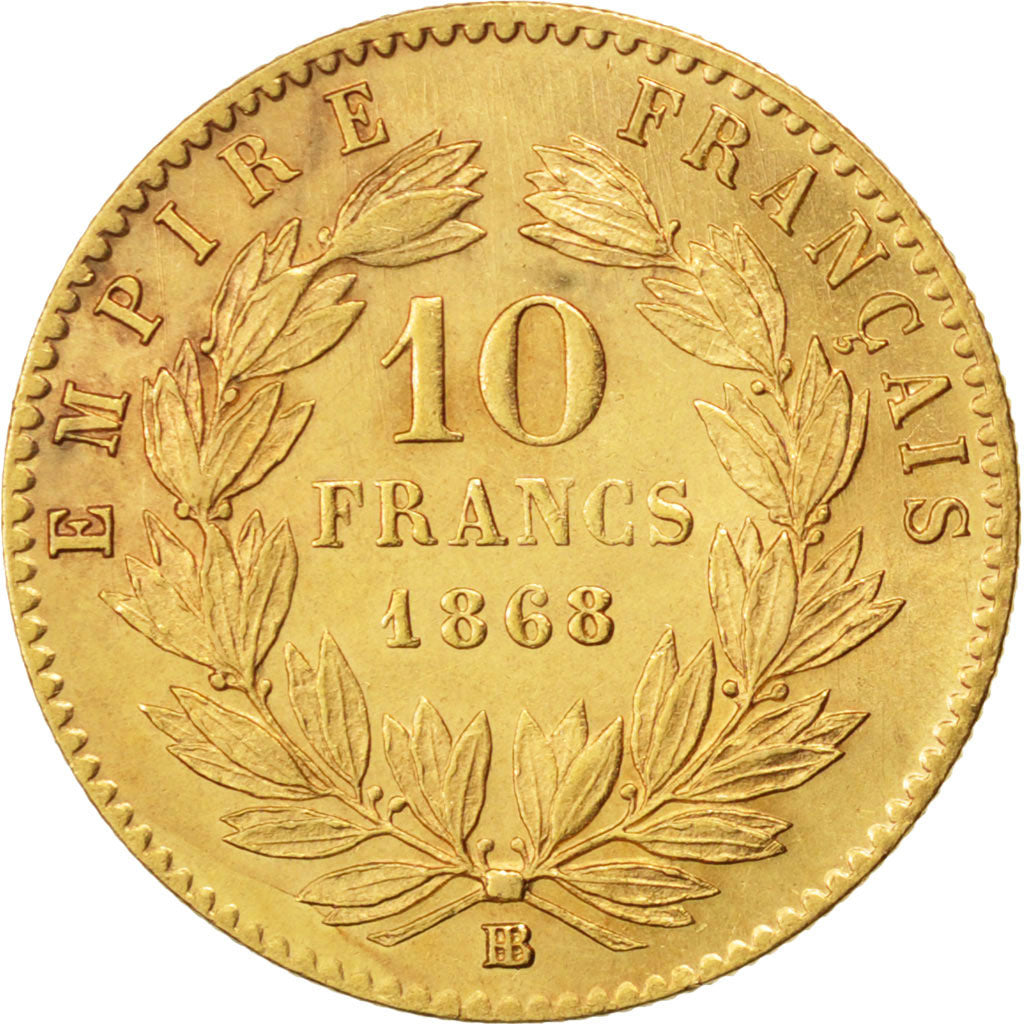 Moneda, Francia, Napoleon III, Napoléon III, 10 Francs, 1868, Strasbourg, EBC