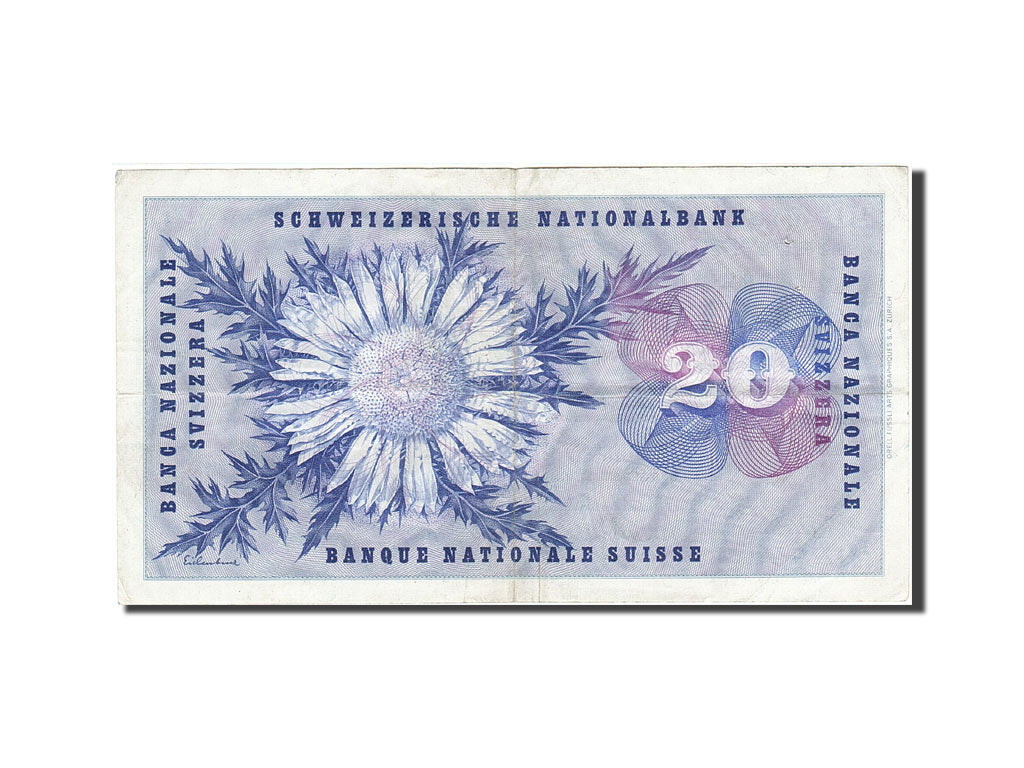 Banconote, Svizzera, 20 Franken, 1954-1961, KM:46p, 1968-05-15, MB+