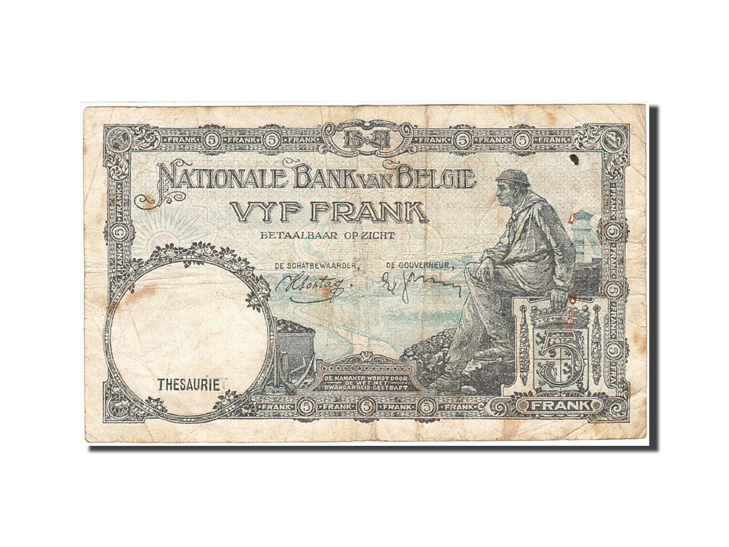 Belgique, 5 Francs, 1938, KM:108a, 1938-03-17, B+