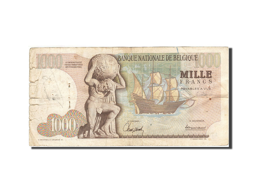 Belgique, 1000 Francs, 1961-1971, KM:136a, 1966-04-22, B+