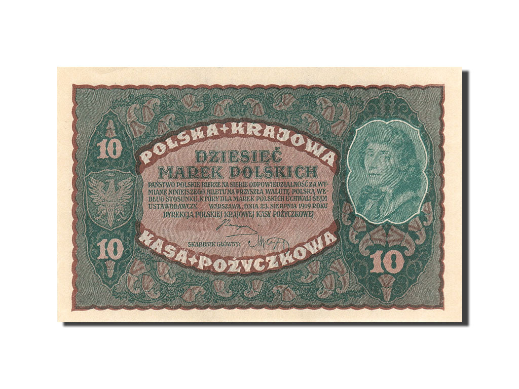Poland, 10 Marek, 1919, KM:25, 1919-08-23, UNC(63)