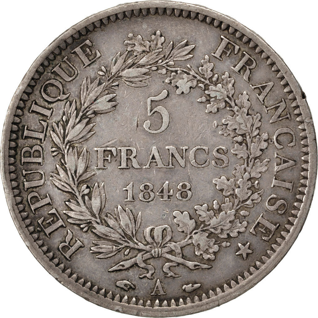 FRANCE, Hercule, 5 Francs, 1848, Paris, KM #756.1, EF(40-45), Silver, Gadoury...