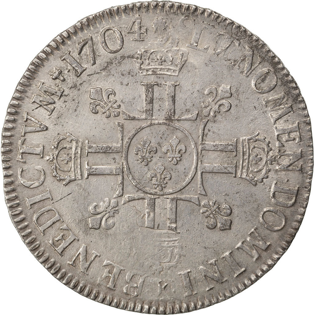 FRANCE, Écu aux 8 L 2e type, ECU, 1704, Amiens, KM #360.21, EF(40-45), Silver, .