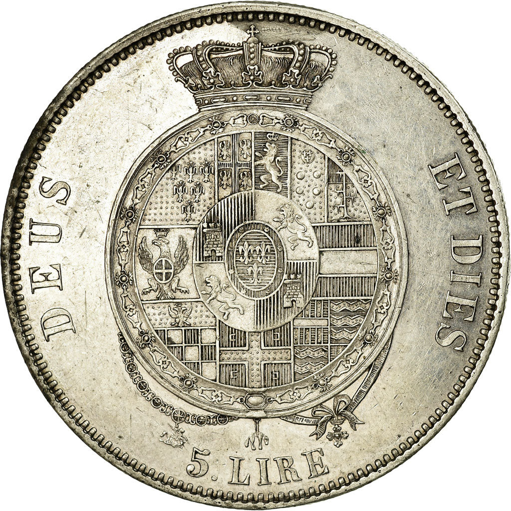 Moneda, Estados italianos, PARMA, Roberto di Borbone, 5 Lire, 1858, Parma, EBC