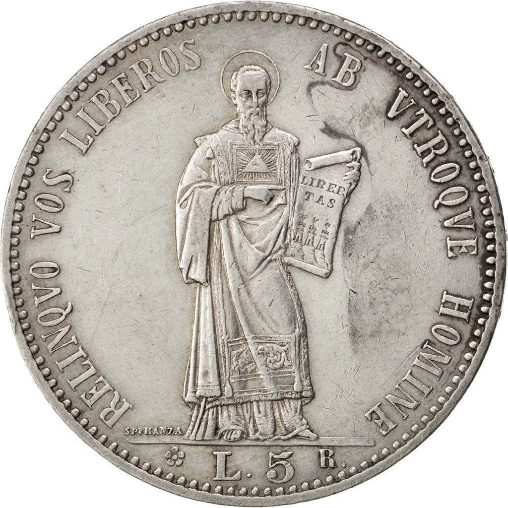 SAN MARINO, 5 Lire, 1898, Rome, KM #6, AU(55-58), Silver, 25.07