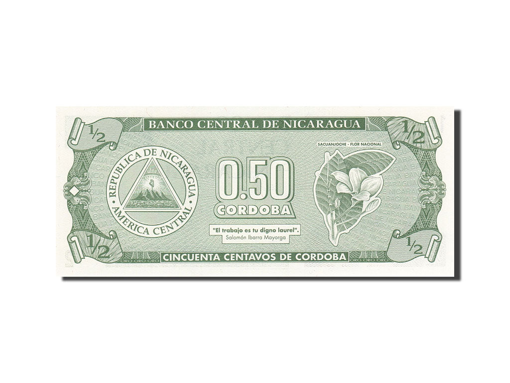 Billet, Nicaragua, 1/2 Cordoba, 1991-1992, Undated (1992), KM:172, SPL
