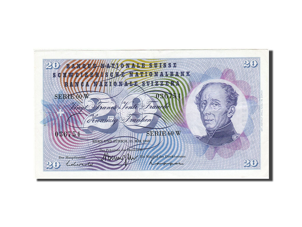 Banknote, Switzerland, 20 Franken, 1954-1976, 1968-05-15, KM:46p, AU(55-58)