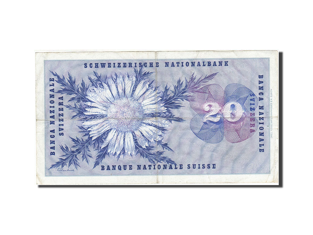 Suiza, 20 Franken, 1954-1961, KM:46o, 1967-06-30, BC