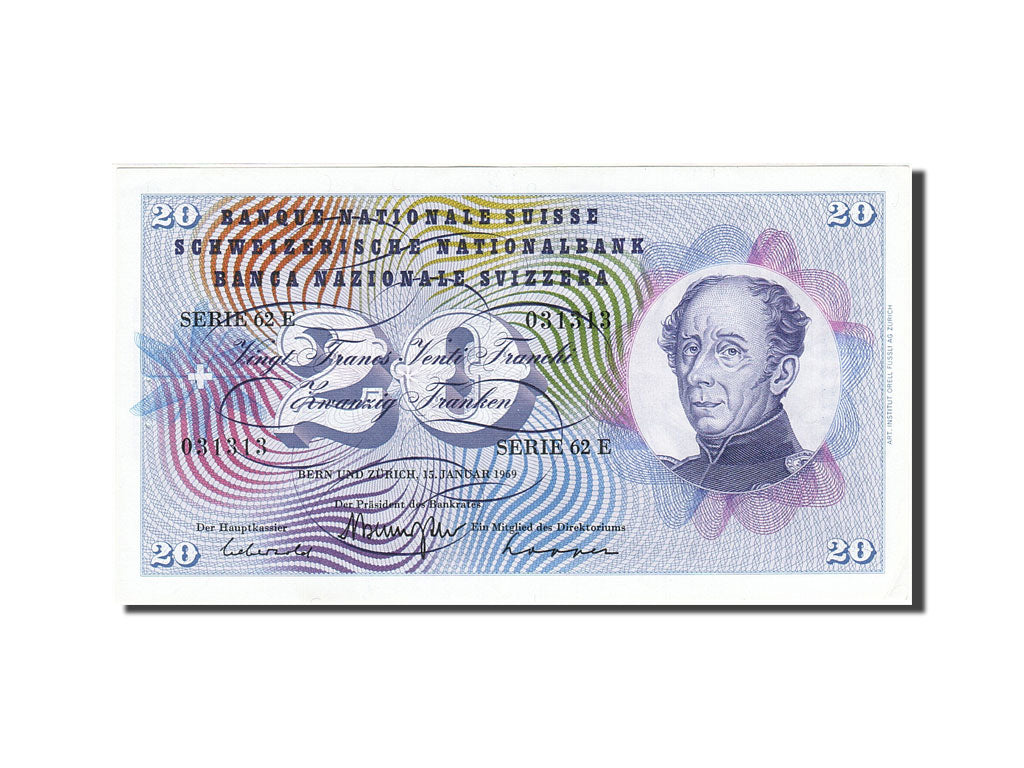 Switzerland, 20 Franken, 1954-1961, KM:46q, 1969-01-15, UNC(60-62)