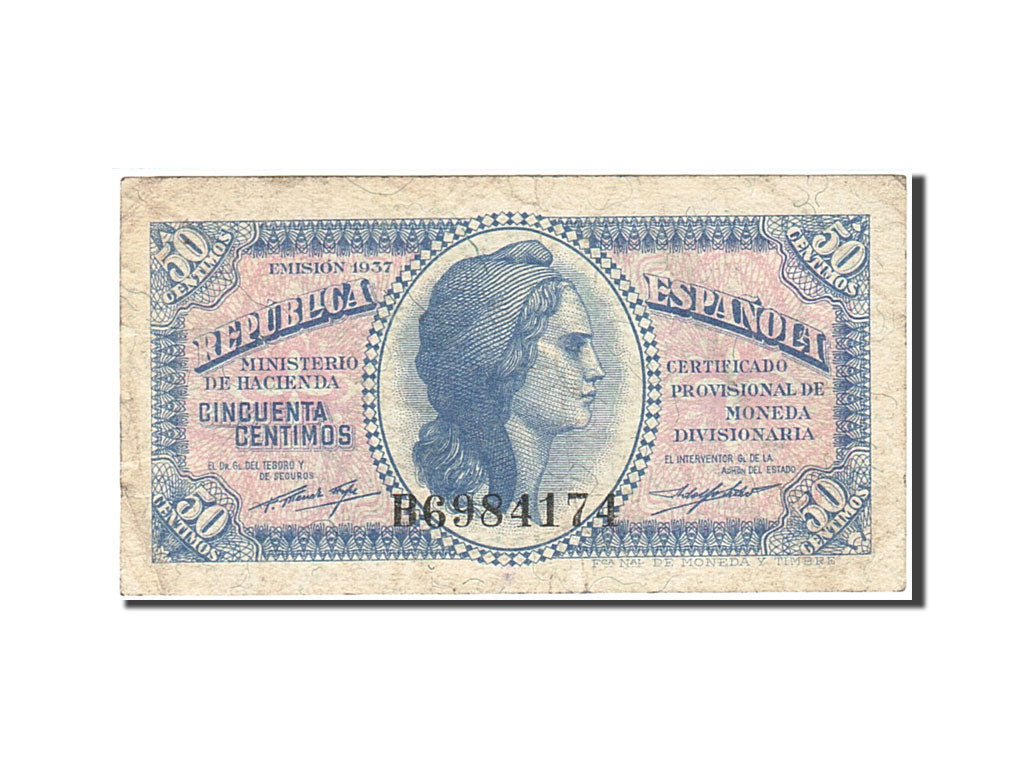 Spain, 50 Centimos, 1937-1938, KM:93, 1937, VF(30-35)