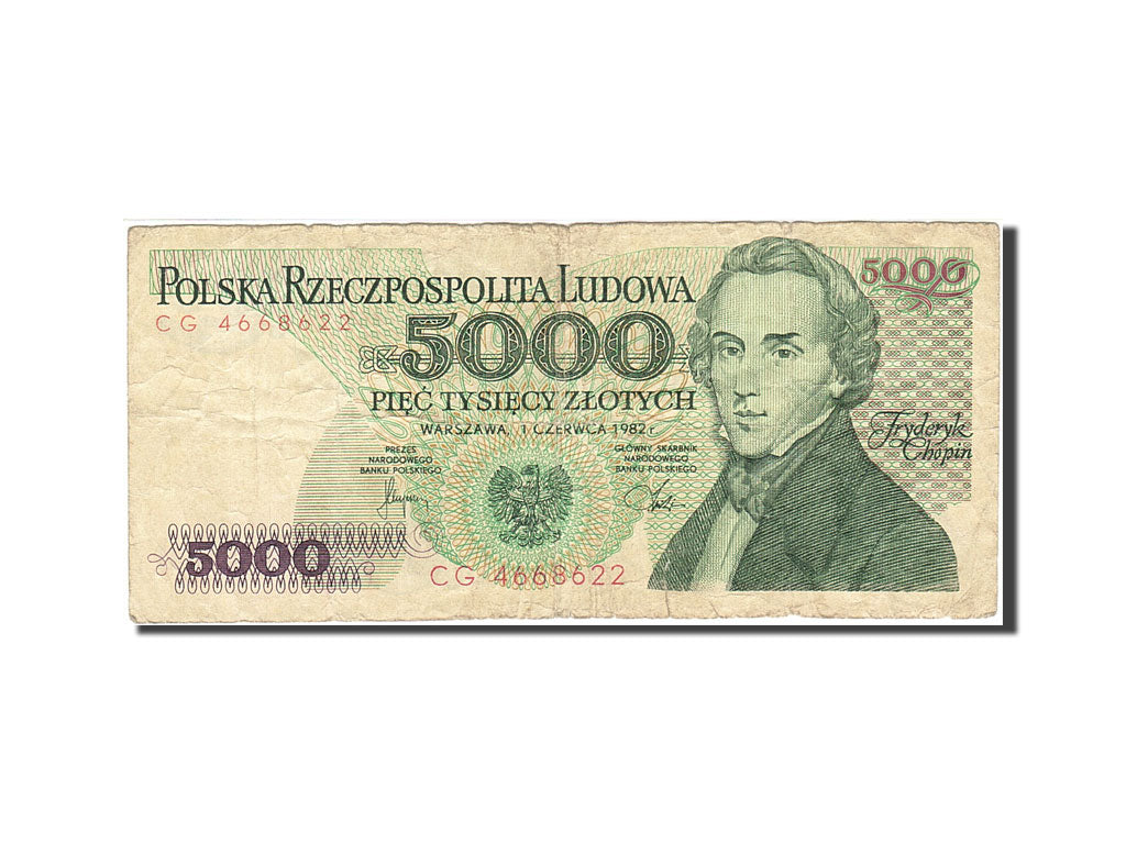 Poland, 5000 Zlotych, 1982-1988, KM:150a, 1982-06-01, VF(20-25)
