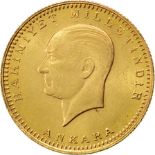 TURKEY, 100 Kurush, 1956, Ankara, KM #855, AU(55-58), Gold, 7.23
