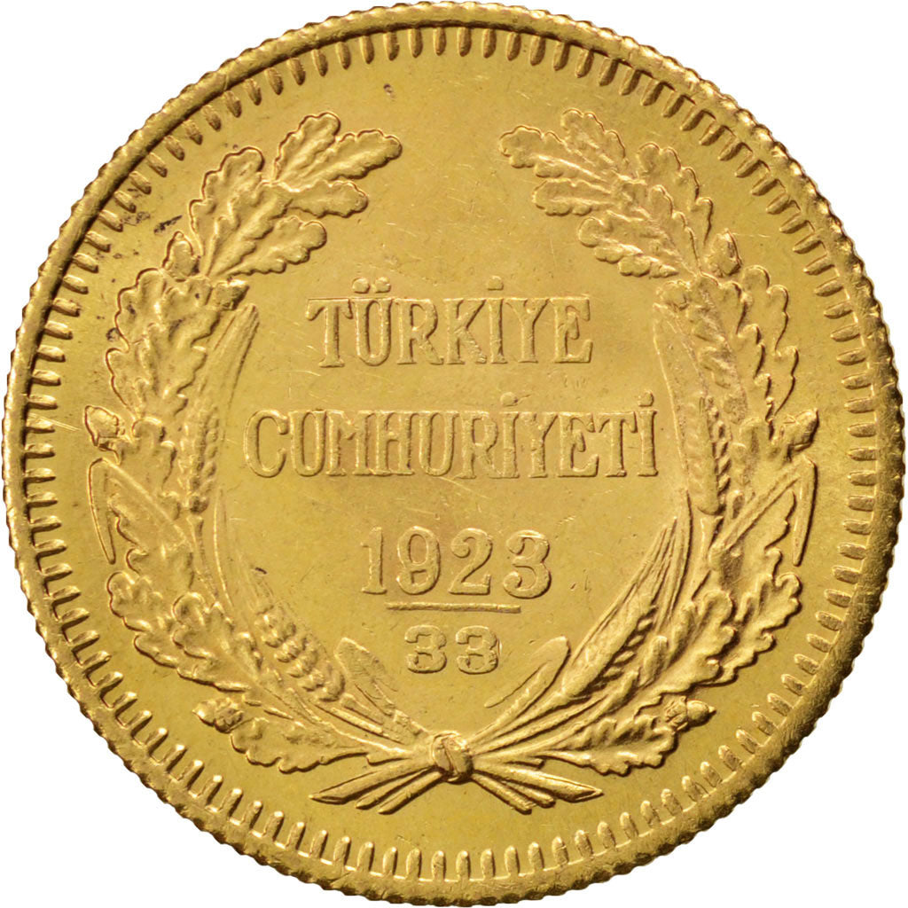 TURKEY, 100 Kurush, 1956, Ankara, KM #855, AU(55-58), Gold, 7.23