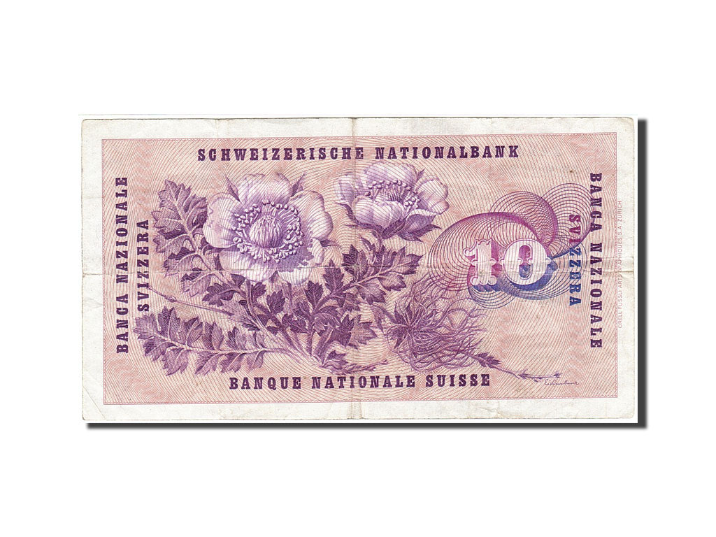 Switzerland, 10 Franken, 1954-1961, 1968-05-15, KM:45n, VF(20-25)