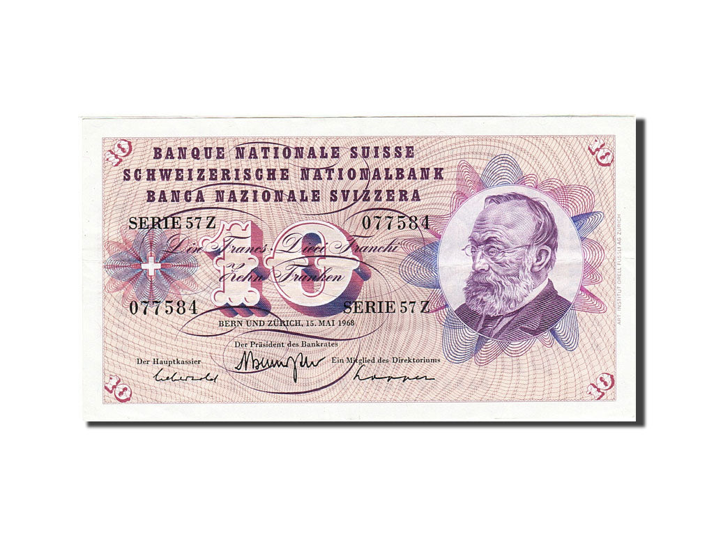 Switzerland, 10 Franken, 1954-1961, 1968-05-15, KM:45n, AU(55-58)