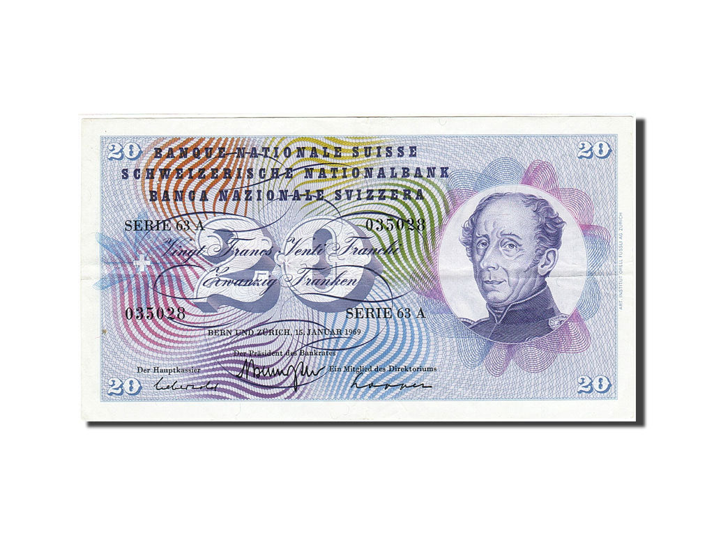 Banknote, Switzerland, 20 Franken, 1954-1976, 1969-01-15, KM:46q, EF(40-45)