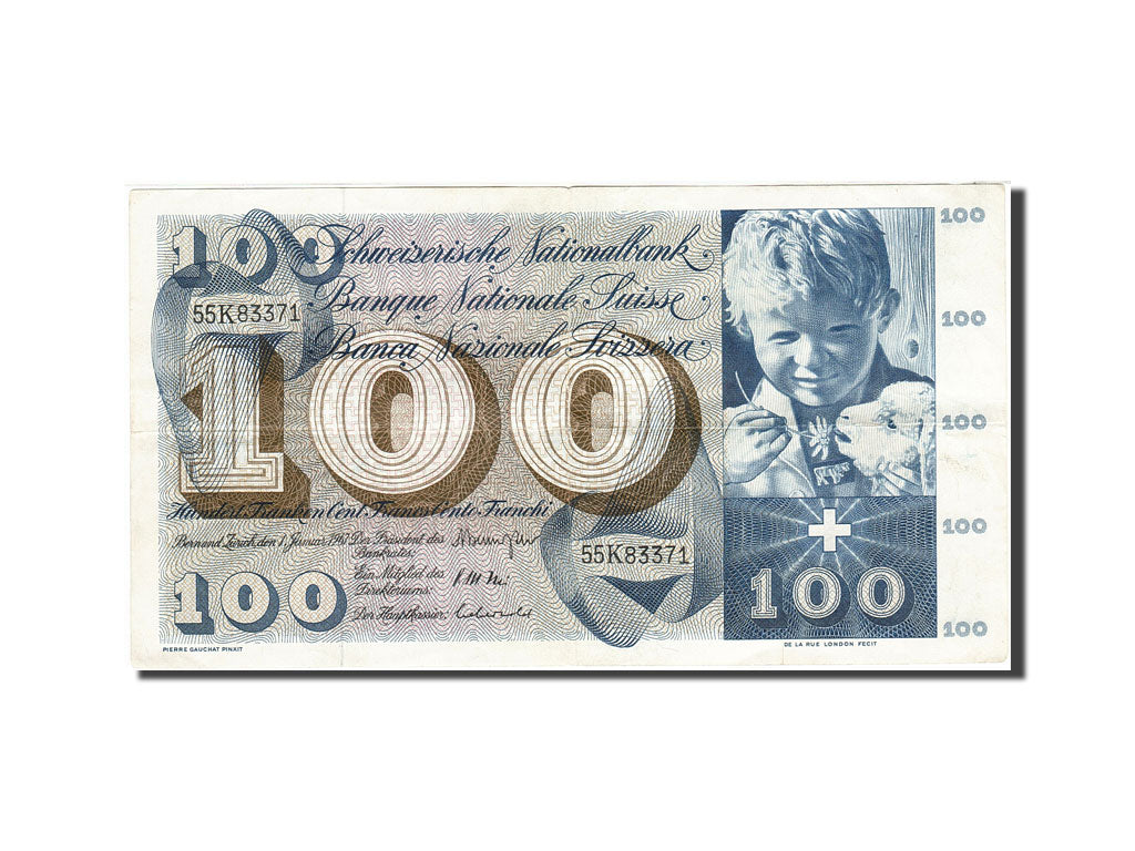 Switzerland, 100 Franken, 1954-1961, 1967-01-01, KM:49i, VF(30-35)