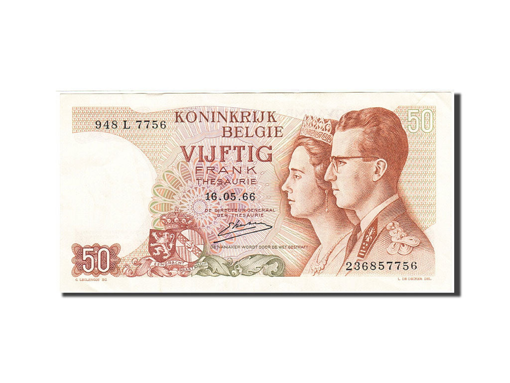 Banknote, Belgium, 50 Francs, 1964-1966, 1966-05-16, KM:139, AU(55-58)