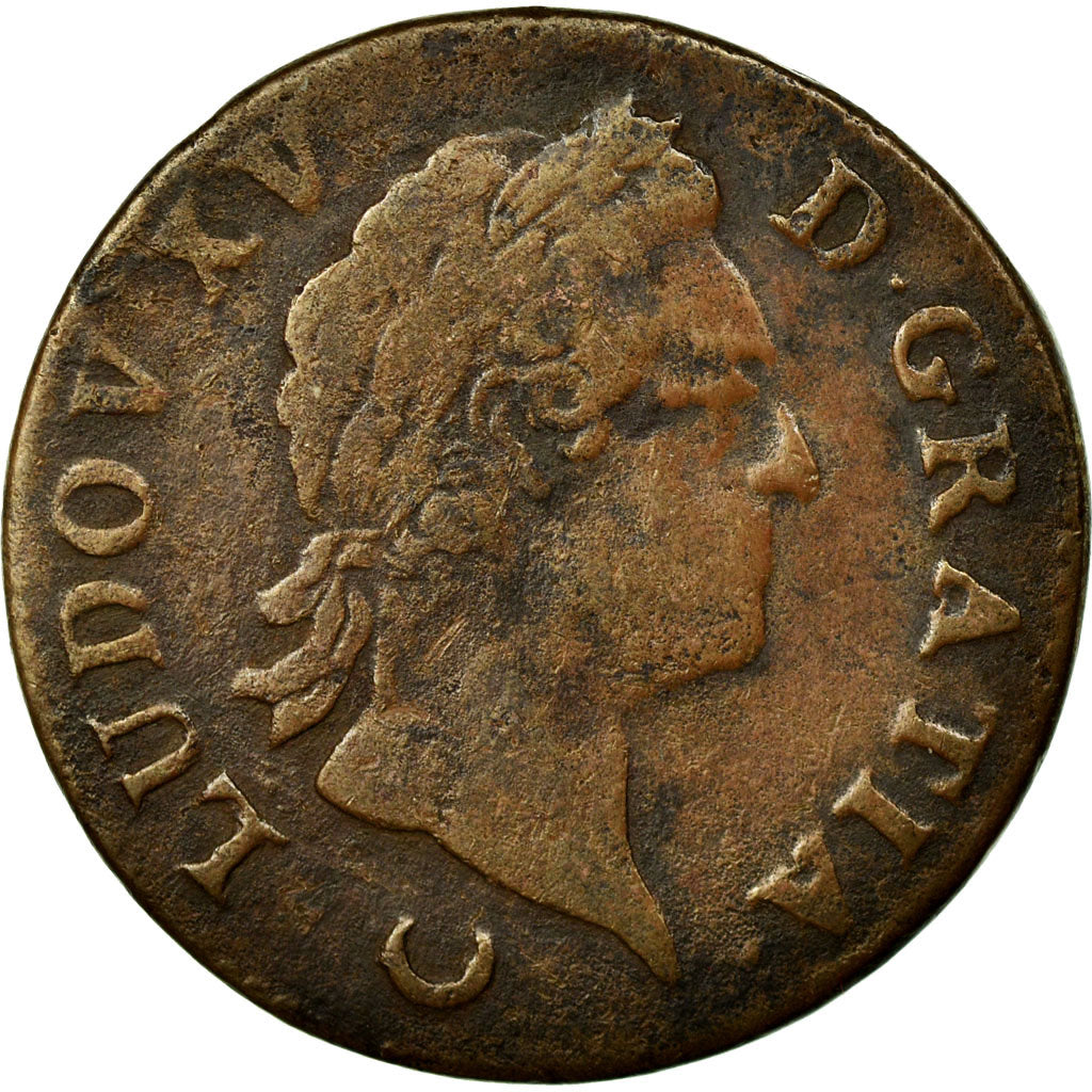 Moneda, Francia, Louis XV, Sol à la vieille tête, Sol, 1772, Metz, BC+, Cobre