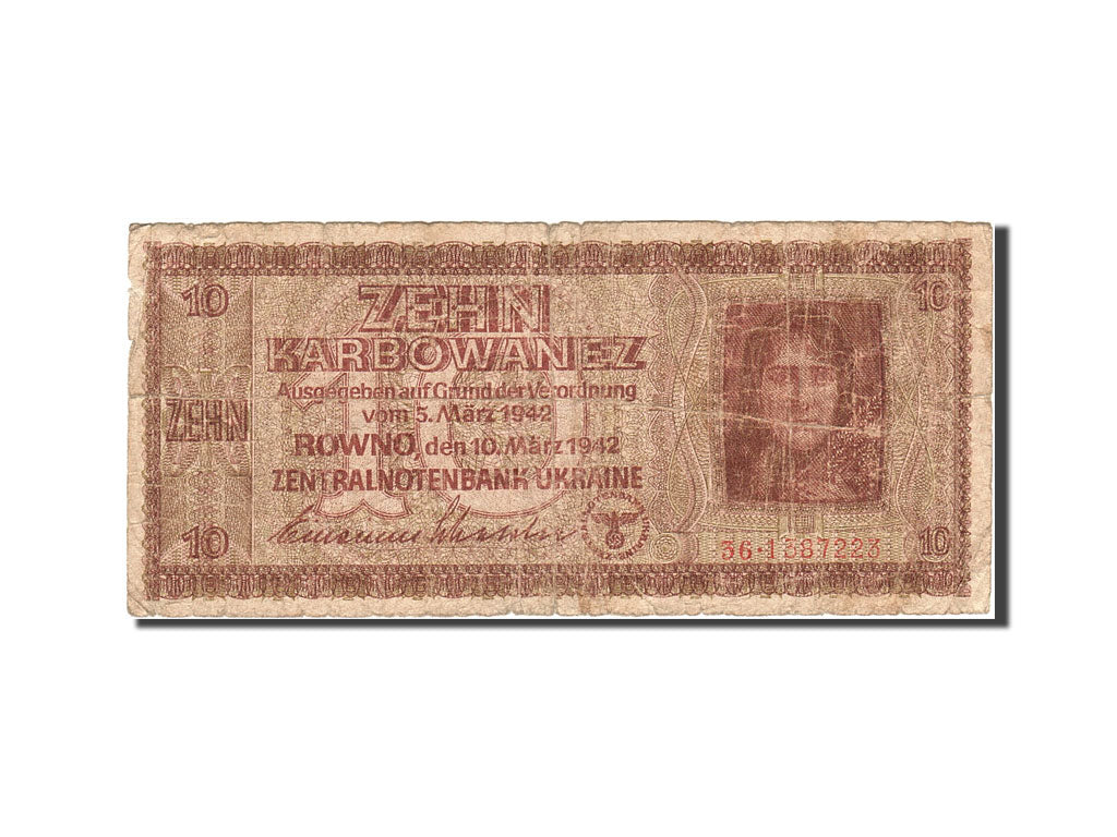 Ukraine, 10 Karbowanez, 1942, KM:52, 1942-03-10, VG(8-10)