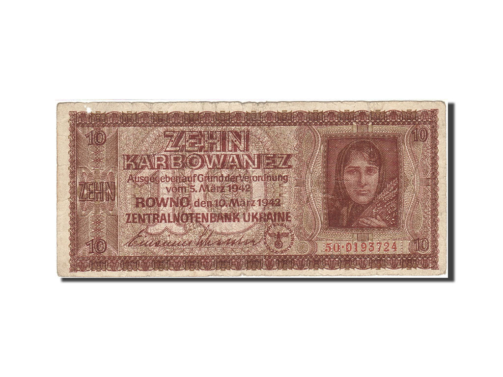 Banknote, Ukraine, 10 Karbowanez, 1942, 1942-03-10, KM:52, VF(20-25)
