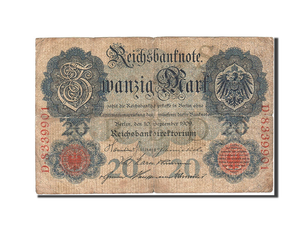 Germany, 20 Mark, 1909, KM:37, 1909-09-10, VG(8-10)